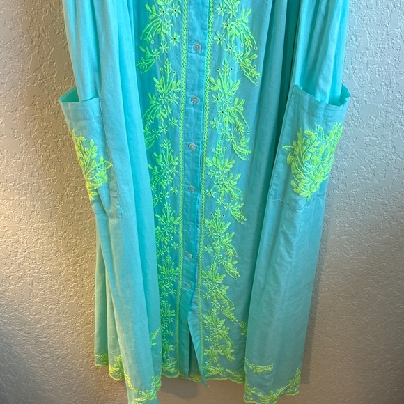 Aqua Dress with Neon Green Embroidery - Picture 3 of 7